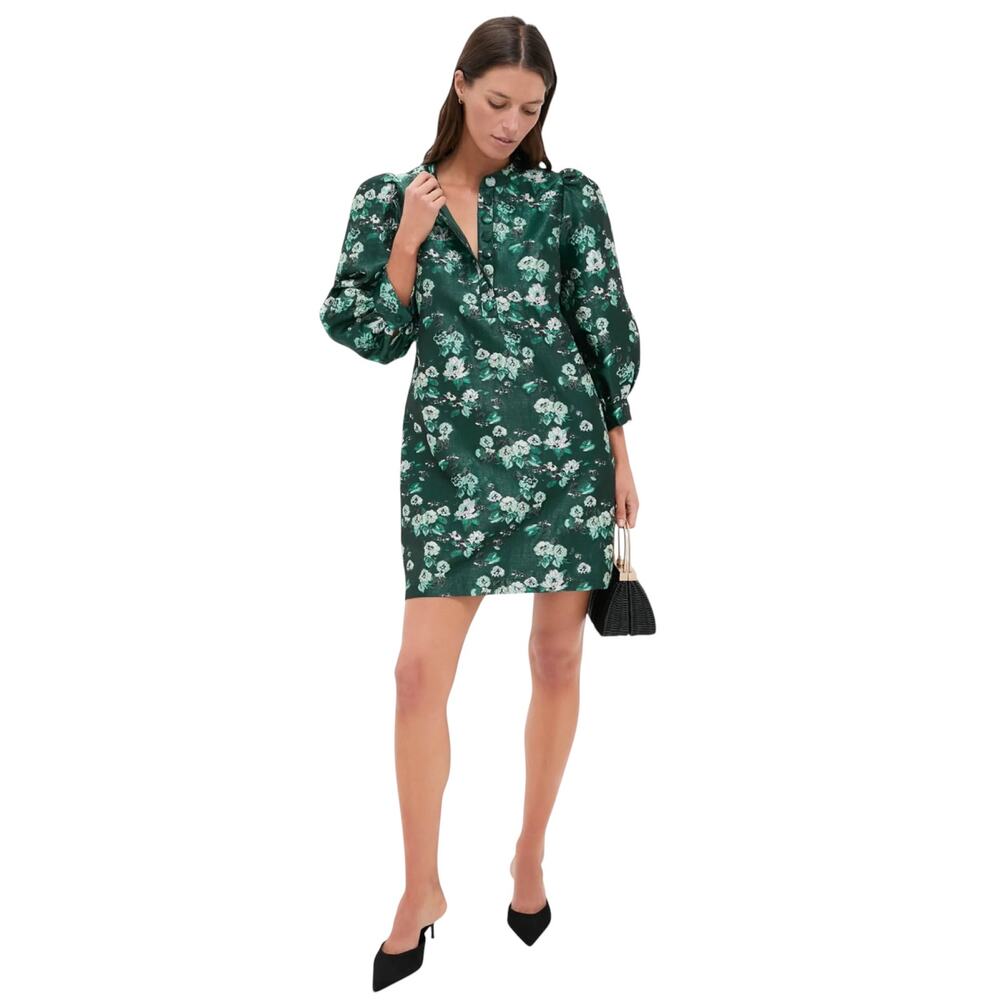 Pomander Place Emerald Magnolia Floral Jacquard Samantha Mini Dress XXL Green